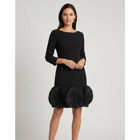 Lourdes Chavez Dresses & Skirts - Lourdes Chavez Black Crepe Shift Dress Pleated Rosette Hem Detail Size 12
